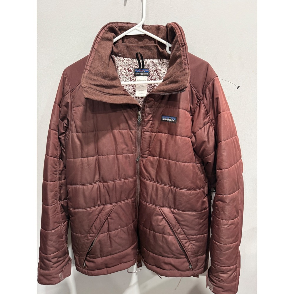 Patagonia Womens Large Burgundy Insulated Puffer Jacket Floral Lining Ripstop